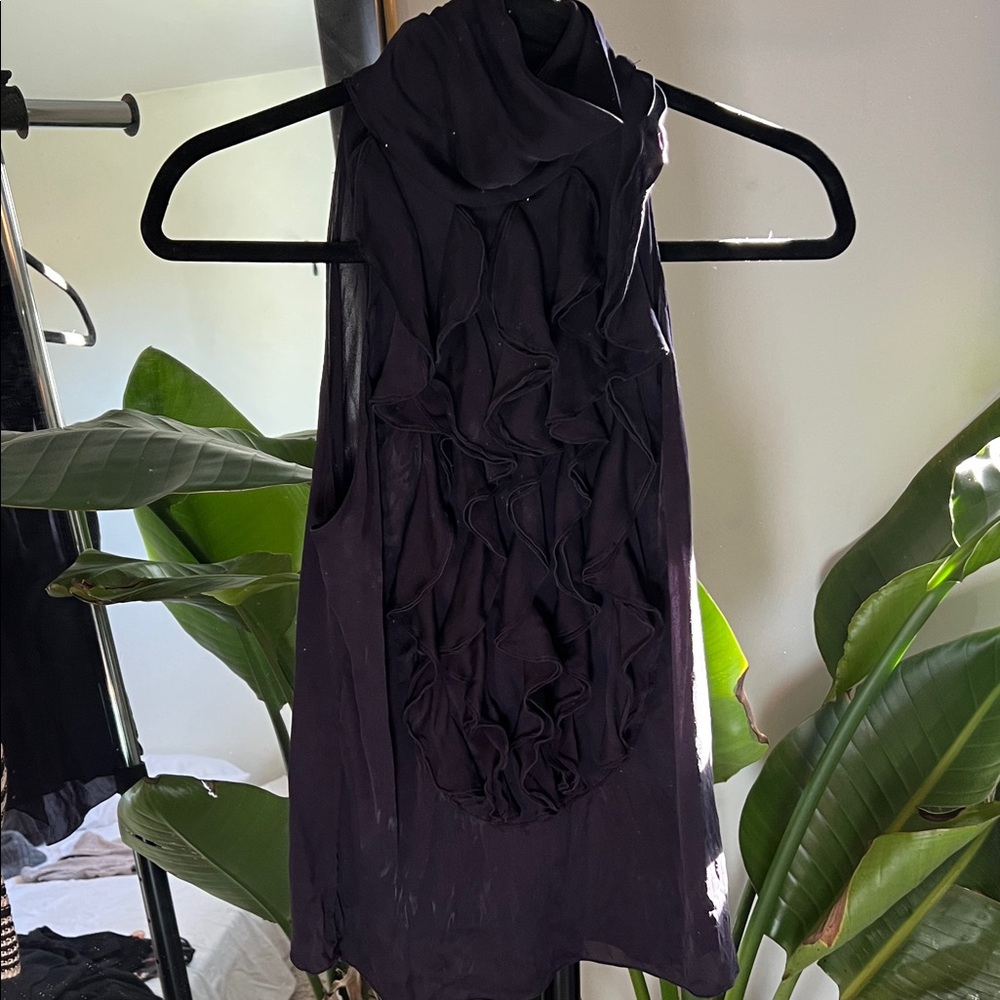 Ralph Lauren Black Label Purple Ruffle High Neck Halter Silk Blouse